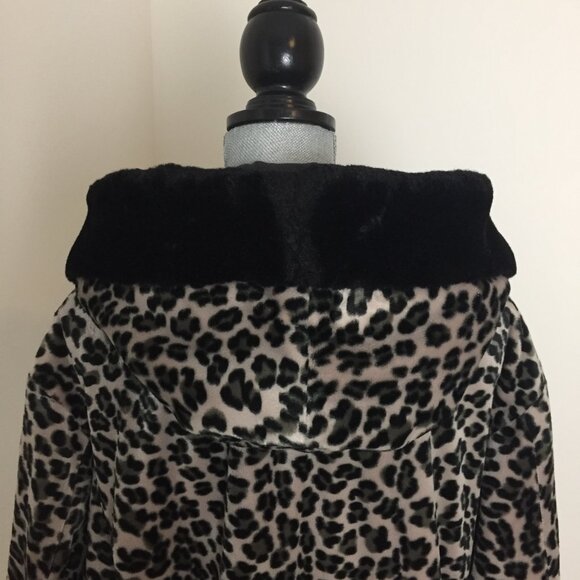 Faux Fur Cheetah Leopard Reversible Swing Car Coat sz L - Picture 7 of 8